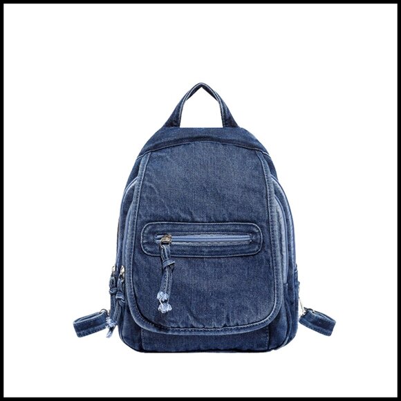 Denim Mini Backpack Vintage Aesthetic Lightweight Preppy Daily Bookbag main image 4